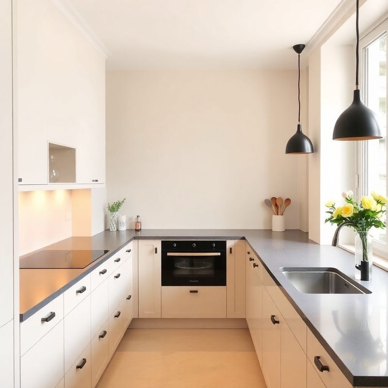 Cuisine rénovée dans un appartement de Montpellier avec plan de travail en quartz anthracite